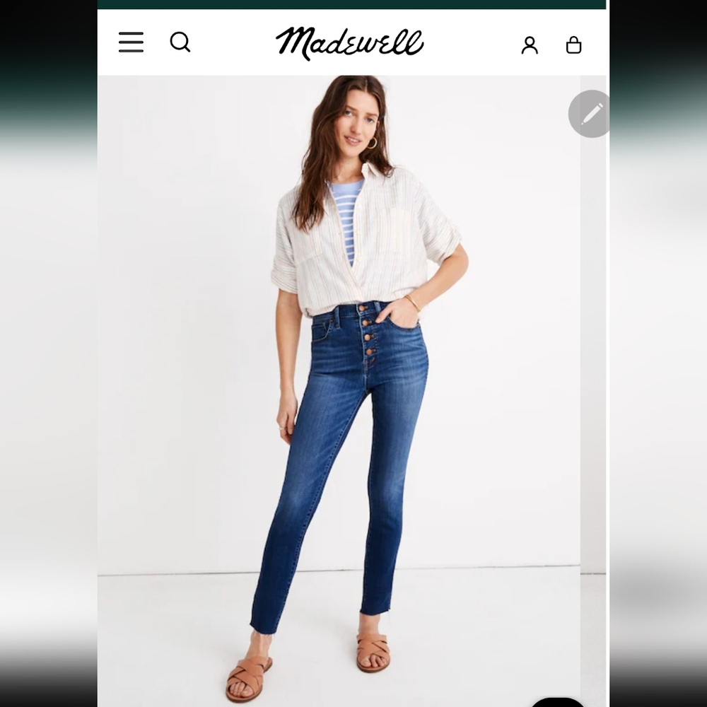 NWT Madewell Womens Size 32 10" High Rise Skinny Crop Dark Wash Stretch Denim